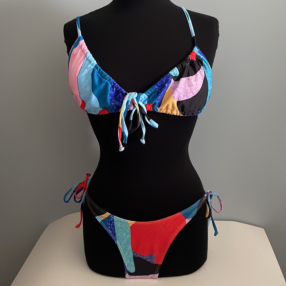 5/$25 Colorblock Tie Thong Bikini Multi Size 8 NWT